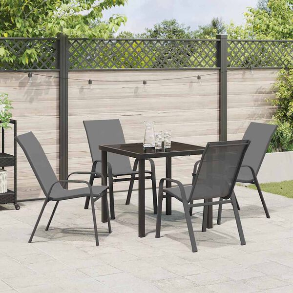 vidaXL Ensemble de salle &agrave; manger pour jardin 5 pcs Gris et Noir