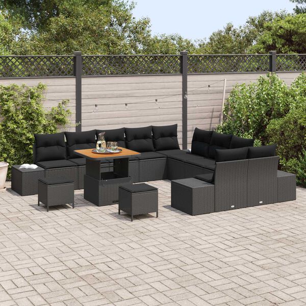 vidaXL Ensemble de canap&eacute; de jardin avec coussin 13 pcs Noir polyrotin