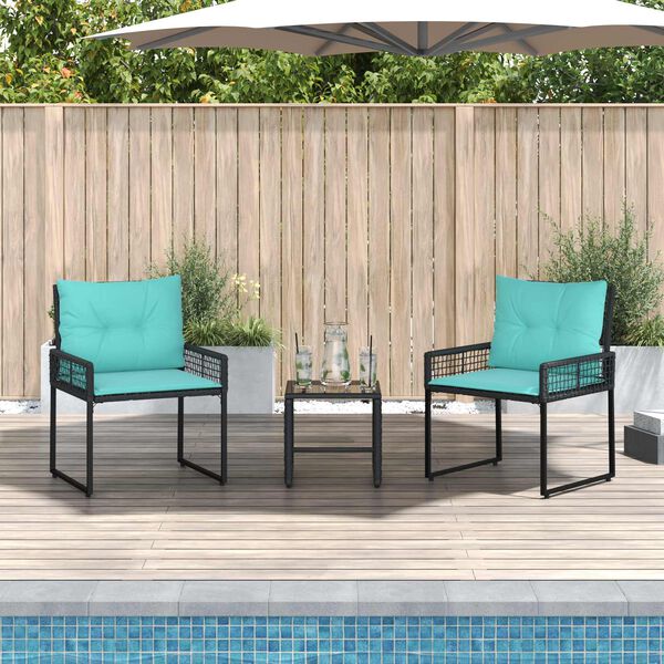 vidaXL Ensemble de meubles d'ext&eacute;rieur 3 pcs Noir et turquoise