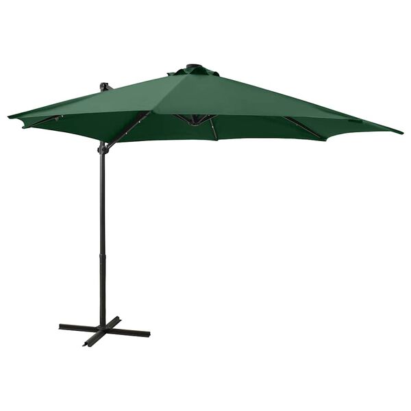 vidaXL Parasol de jardin en porte-&agrave;-faux et m&acirc;t et lumi&egrave;res LED vert