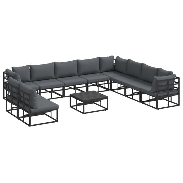 vidaXL Ensemble de canapé de jardin avec coussin 11 pcs Noir Aluminium