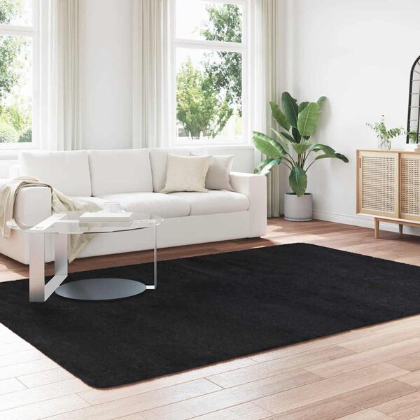 vidaXL Tapis shaggy &agrave; poils longs NAVARRA Noir 200x290 cm polyester