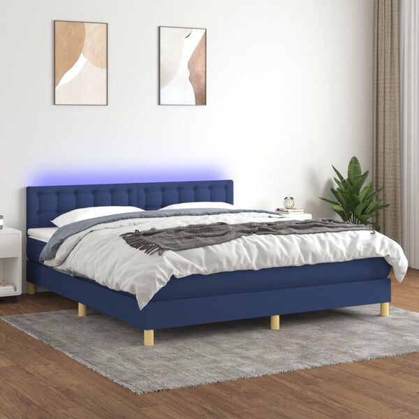 vidaXL Sommier &agrave; lattes de lit avec matelas LED Bleu 180x200 cm Tissu