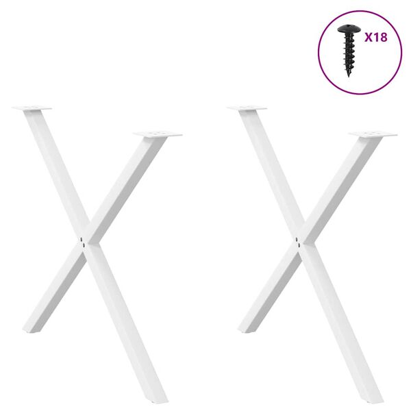 vidaXL Pieds de table &agrave; manger en forme de X, 2 pi&egrave;ces, blanc, 90 x (72-73) cm, acier