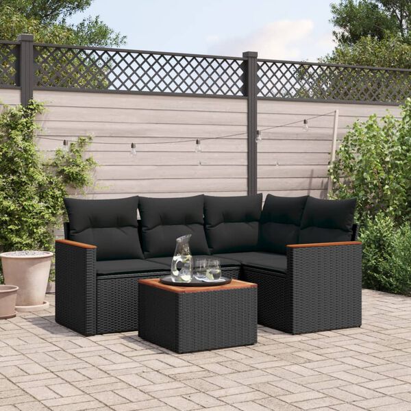 vidaXL Salon de jardin 5 pcs avec coussins noir r&eacute;sine tress&eacute;e