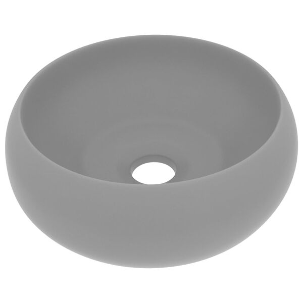 vidaXL Lavabo rond de luxe Gris clair mat 40x15 cm C&eacute;ramique