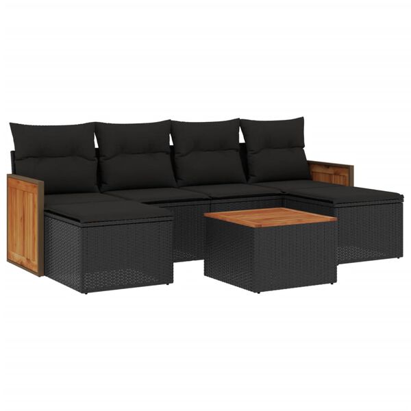 vidaXL Salon de jardin 7 pcs avec coussins noir r&eacute;sine tress&eacute;e