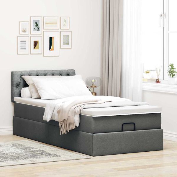 vidaXL Lit ottoman avec matelas gris fonc&eacute; 90x200 cm tissu