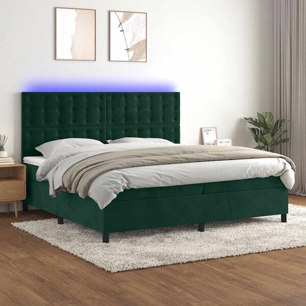 vidaXL Sommier &agrave; lattes de lit matelas et LED Vert fonc&eacute; 200x200 cm