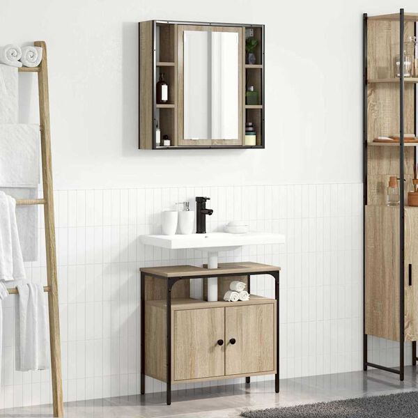 vidaXL Ensemble de mobilier de salle de bain avec &eacute;tag&egrave;re 2 pcs Marron