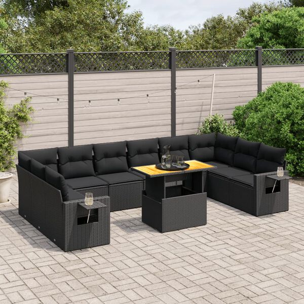vidaXL Salon de jardin 11 pcs avec coussins noir r&eacute;sine tress&eacute;e