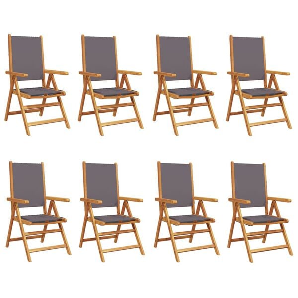 vidaXL Chaises inclinables de jardin lot de 8 tissu et bois massif