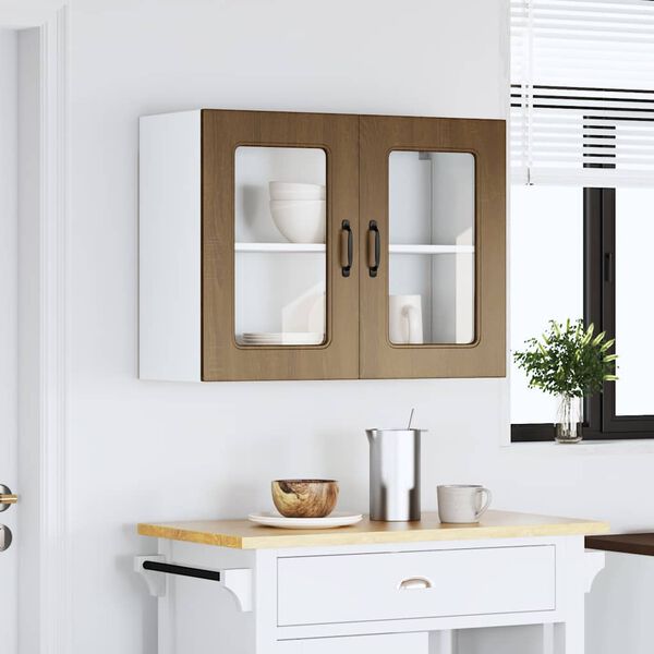 vidaXL Armoire murale de cuisine et porte en verre Kalmar chêne marron