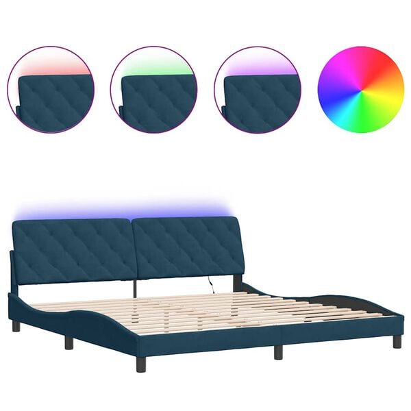 vidaXL Cadre de lit avec LED sans matelas bleu 200x200 cm velours