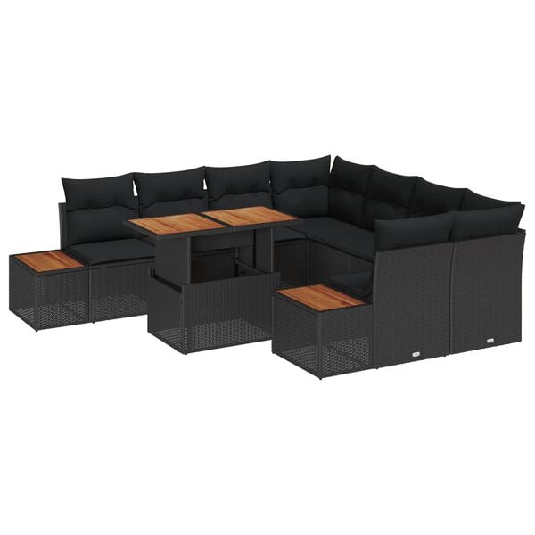 vidaXL Ensemble de canap&eacute; de jardin 9 pcs Noir Poly rotin