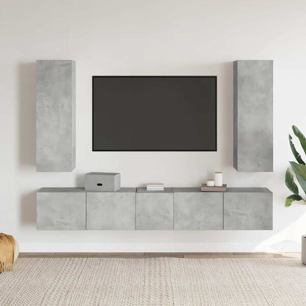 vidaXL Ensemble de meubles TV 5 pcs Gris b&eacute;ton Bois d'ing&eacute;nierie