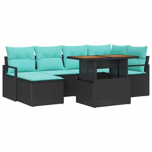 vidaXL Ensemble de salle &agrave; manger pour jardin 7 pcs Noir et Sarcelle