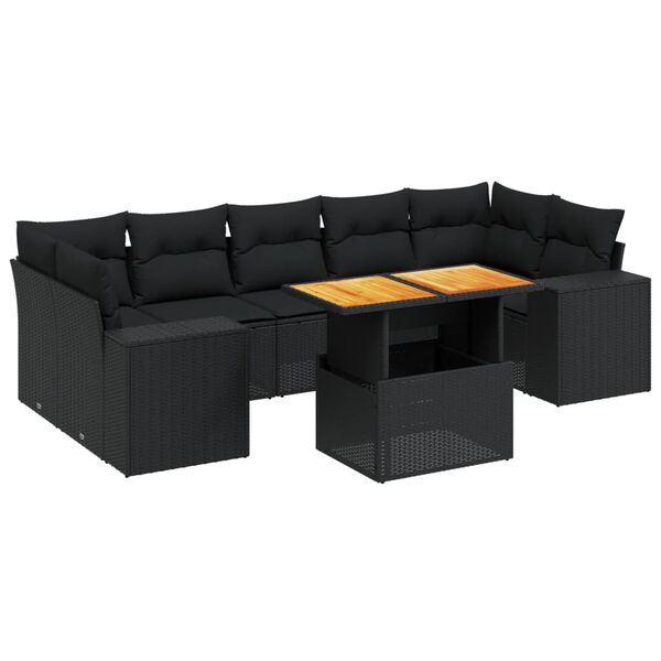 vidaXL Salon de jardin 8 pcs avec coussins noir r&eacute;sine tress&eacute;e