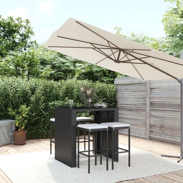 vidaXL Ensemble de bar de jardin 5 pcs avec coussins noir poly rotin
