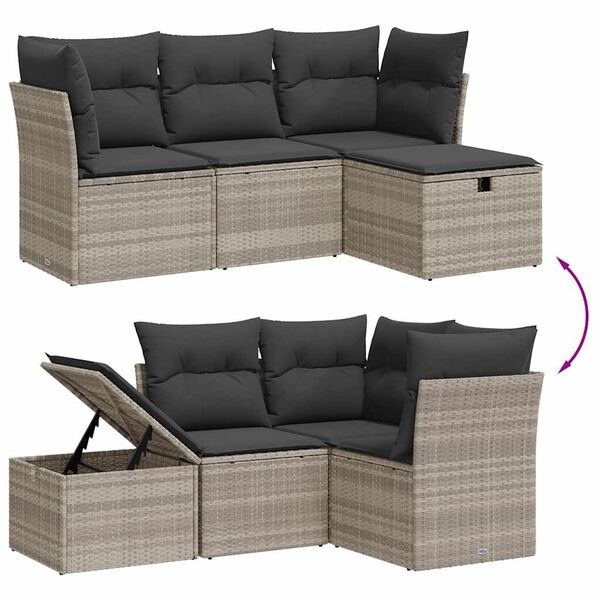 vidaXL Salon de jardin 4 pcs avec coussins gris clair r&eacute;sine tress&eacute;e
