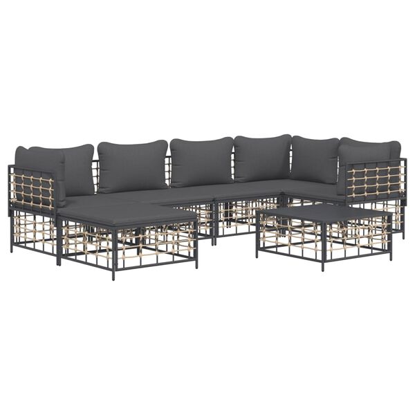 vidaXL Salon de jardin 7 pcs avec coussins anthracite résine tressée