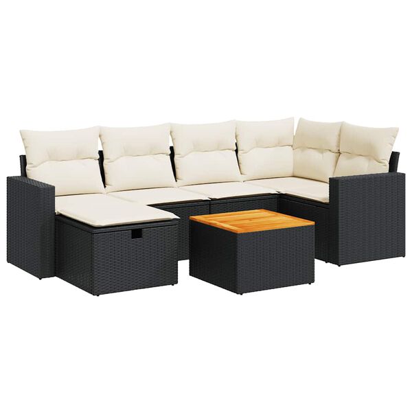 vidaXL Salon de jardin 7 pcs avec coussins noir r&eacute;sine tress&eacute;e