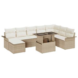 vidaXL Ensemble de canap&eacute; de jardin avec coussin 9 pcs Beige polyrotin