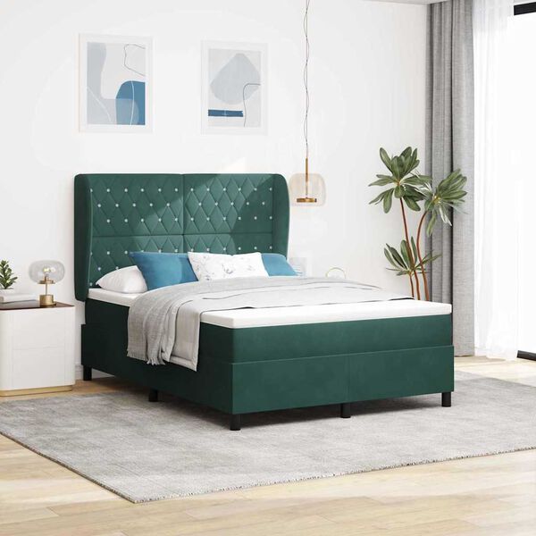 vidaXL Lit &agrave; ressorts avec matelas Vert fonc&eacute; 200 x 140 cm Velours