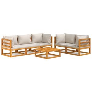 vidaXL Salon de jardin 6 pcs avec coussins gris clair bois massif