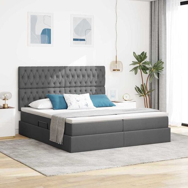 vidaXL Lit de Rangement Gris fonc&eacute; 180 x 200 cm Cuir synth&eacute;tique