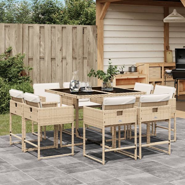 vidaXL Ensemble &agrave; manger de jardin et coussins 9 pcs beige Poly rotin
