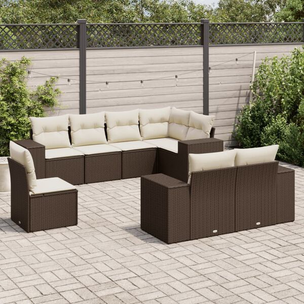 vidaXL Salon de jardin 8 pcs avec coussins marron r&eacute;sine tress&eacute;e
