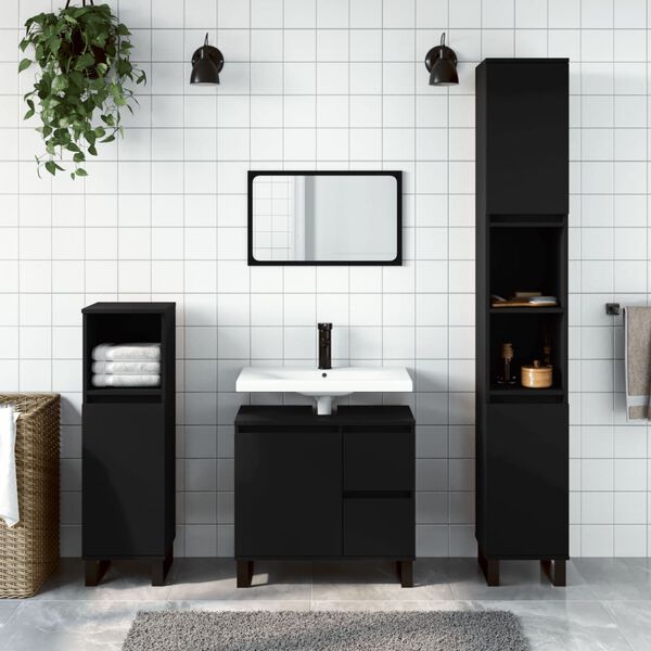 vidaXL Ensemble de meubles salle de bain 3 pcs noir bois d'ing&eacute;nierie