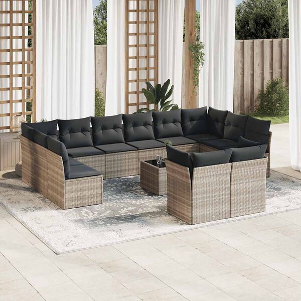 vidaXL Salon de jardin avec coussins 13 pcs gris clair r&eacute;sine tress&eacute;e