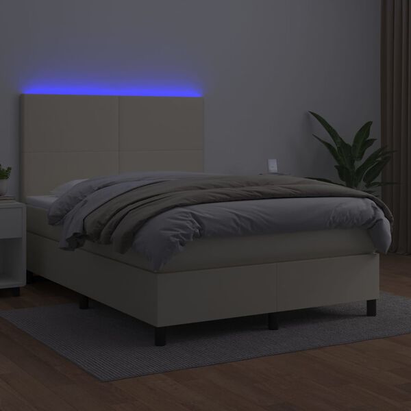 vidaXL Sommier &agrave; lattes de lit avec matelas et LED Cr&egrave;me 140x200 cm