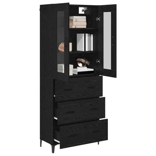 vidaXL Haut Armoire Ch&ecirc;ne noir 69,5 x 34 x 180 cm Bois d'ing&eacute;nierie
