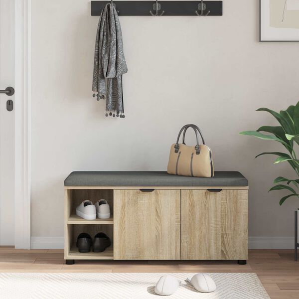 vidaXL Banc d'entr&eacute;e avec coussin Uni Ch&ecirc;ne Sonoma 100 x 38 x 46 cm