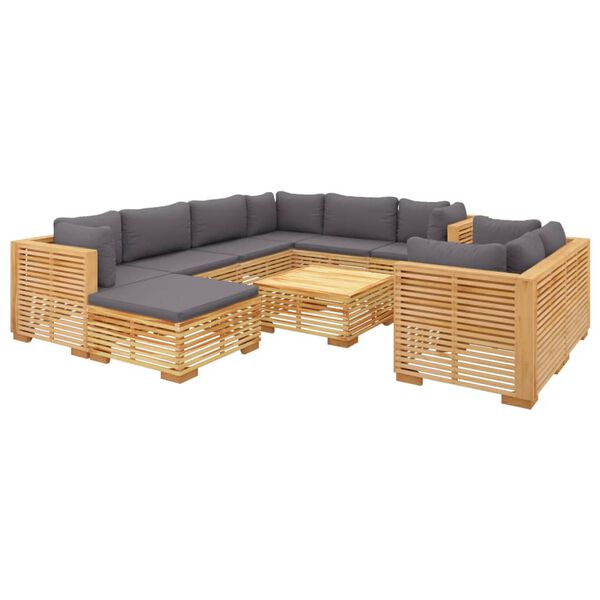 vidaXL Salon de jardin 10 pcs avec coussins Bois de teck solide