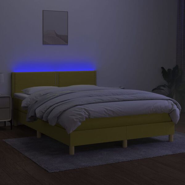 vidaXL Sommier &agrave; lattes de lit avec matelas LED Vert 140x200 cm Tissu