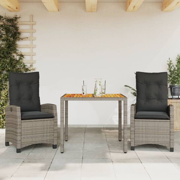 vidaXL Ensemble à manger de jardin et coussins 7 pcs gris rotin