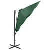 vidaXL Parasol de jardin en porte-&agrave;-faux et m&acirc;t et lumi&egrave;res LED vert