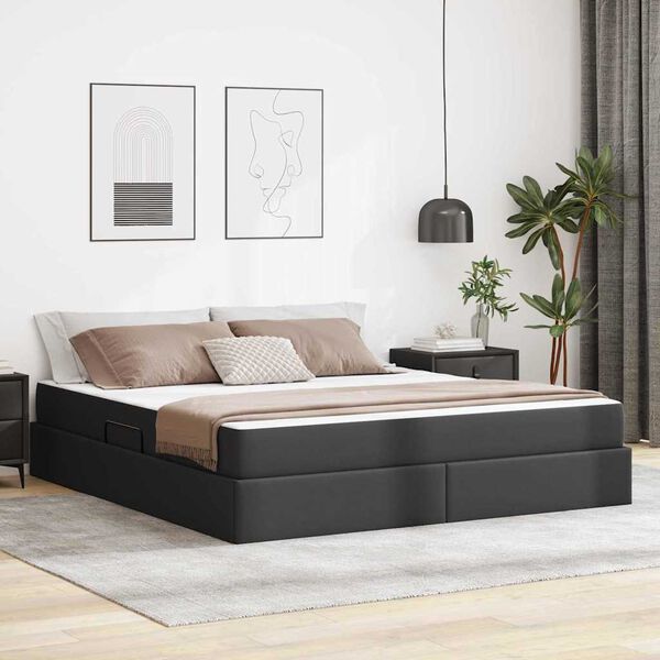 vidaXL Lit avec rangement et matelas avec matelas Noir 180 x 200 cm