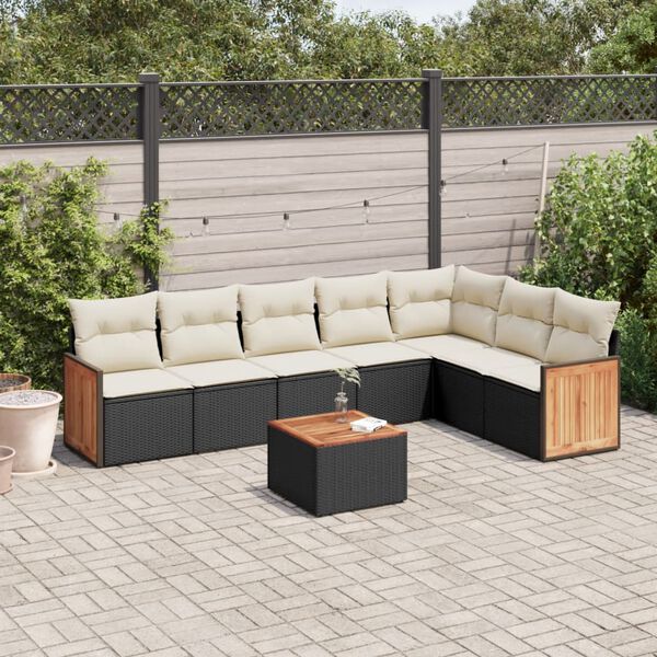 vidaXL Salon de jardin 8 pcs avec coussins noir r&eacute;sine tress&eacute;e