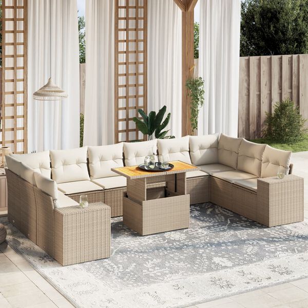 vidaXL Salon de jardin 11 pcs avec coussins beige r&eacute;sine tress&eacute;e