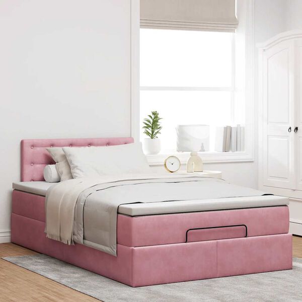 vidaXL Lit ottoman avec matelas rose 120x190 cm velours