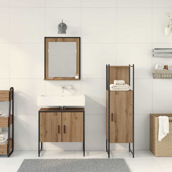 vidaXL Ensemble de mobilier de salle de bain avec &eacute;tag&egrave;re 3 pcs Marron