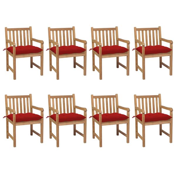 vidaXL Chaises de jardin lot de 8 avec coussins rouge Bois teck solide