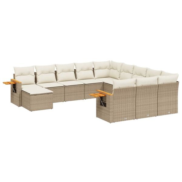 vidaXL Salon de jardin 11 pcs avec coussins beige r&eacute;sine tress&eacute;e