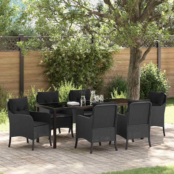vidaXL Ensemble de salle &agrave; manger pour jardin 7 pcs Noir polyrotin