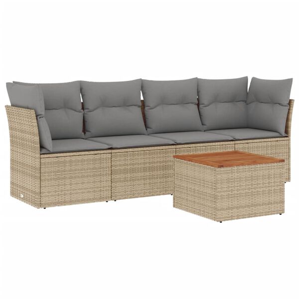 vidaXL Salon de jardin avec coussins 5 pcs beige r&eacute;sine tress&eacute;e